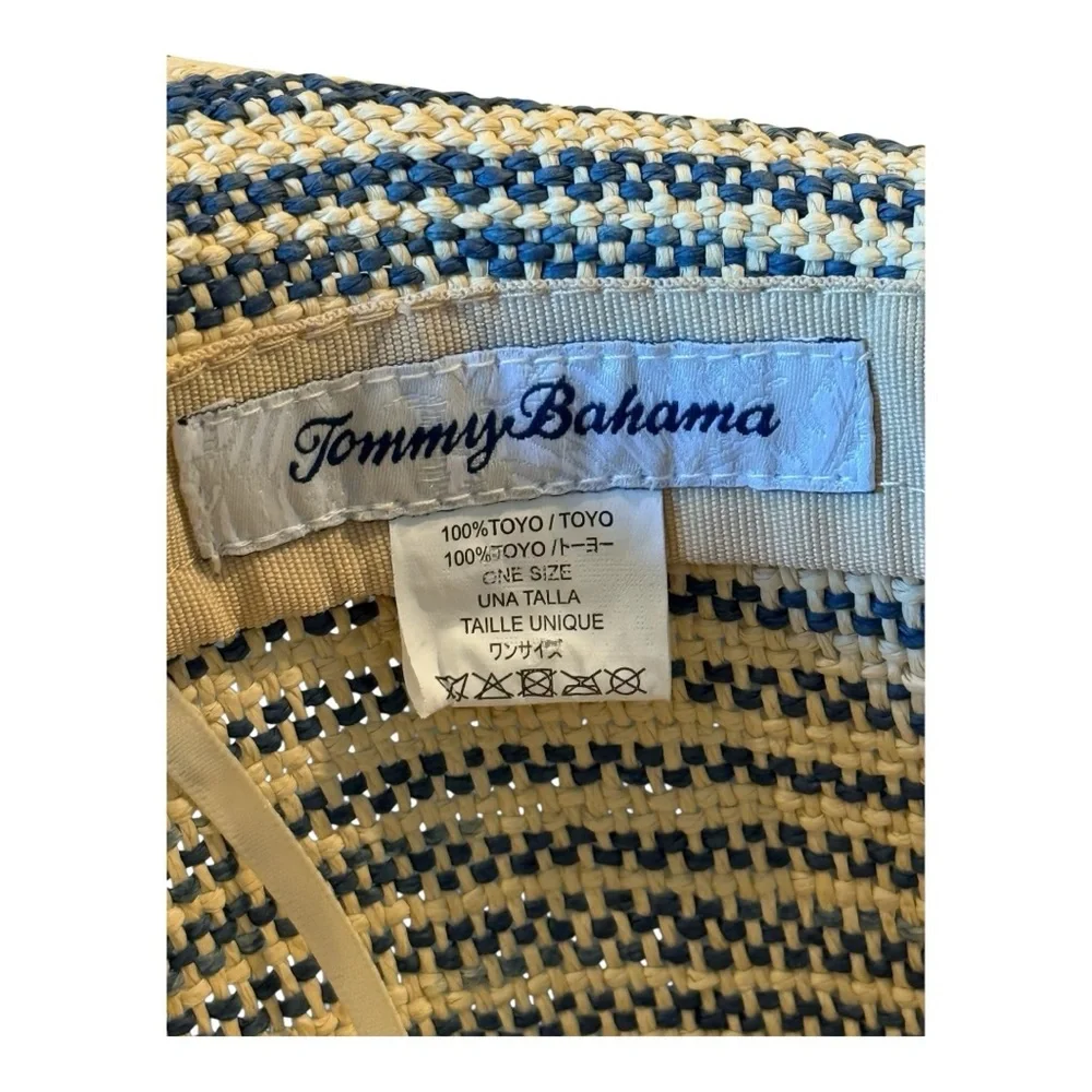 Tommy Bahama Toyo Woven Straw Wide Brim Sun Hat‎ – Blue & Natural, OS Pineapple